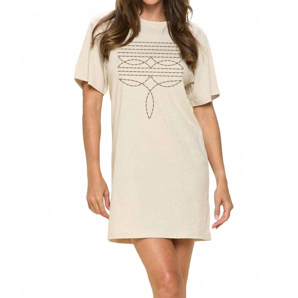 NEW ZUTTER cowboy boots toe stitch western graphic tunic top in bone